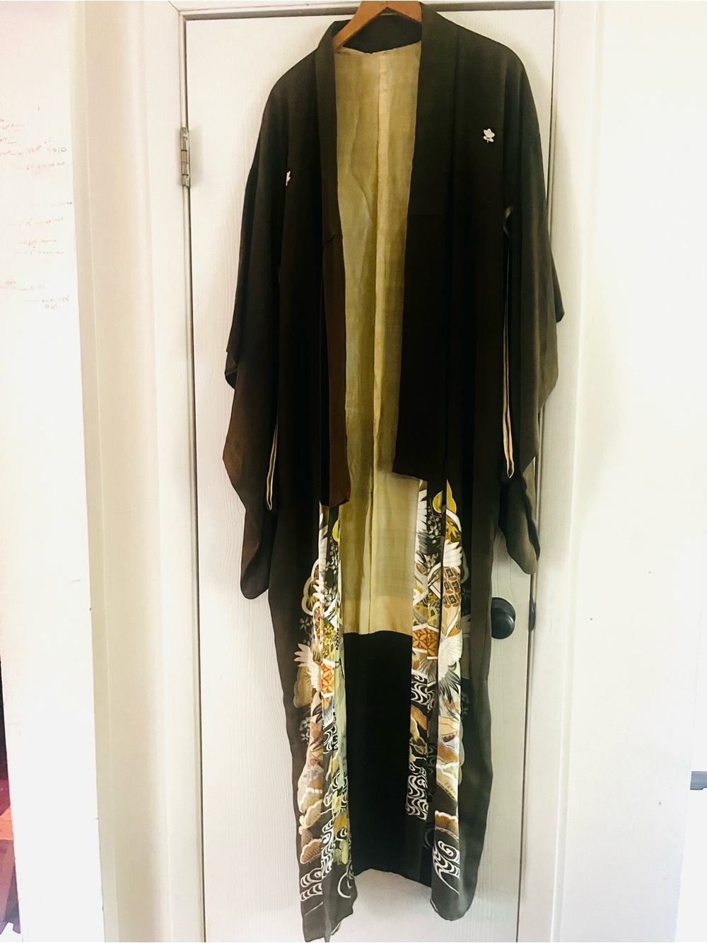VTG Hand Painted 1920s Silk Maxi Festival Crane Japanese Avant Garde Art Kimono